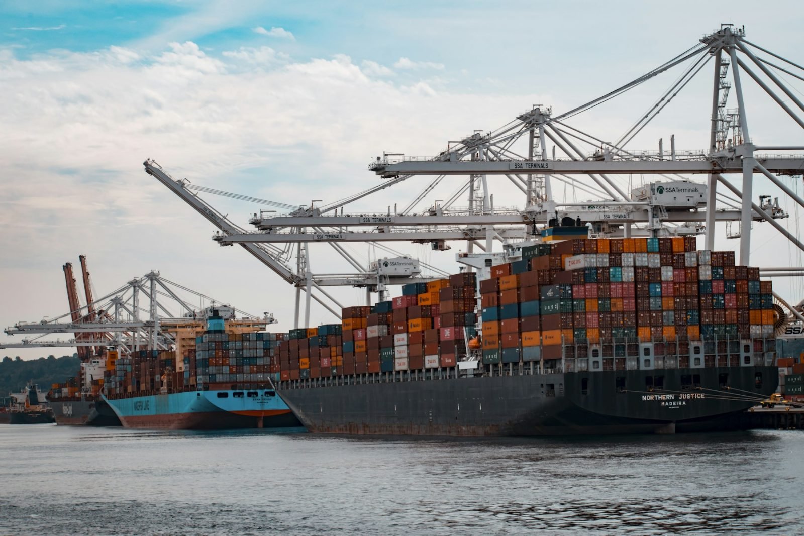Global freight containers at an international port